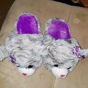 💛Kitty Cat Plush Slippers Gray Medium - sizes 5-7
